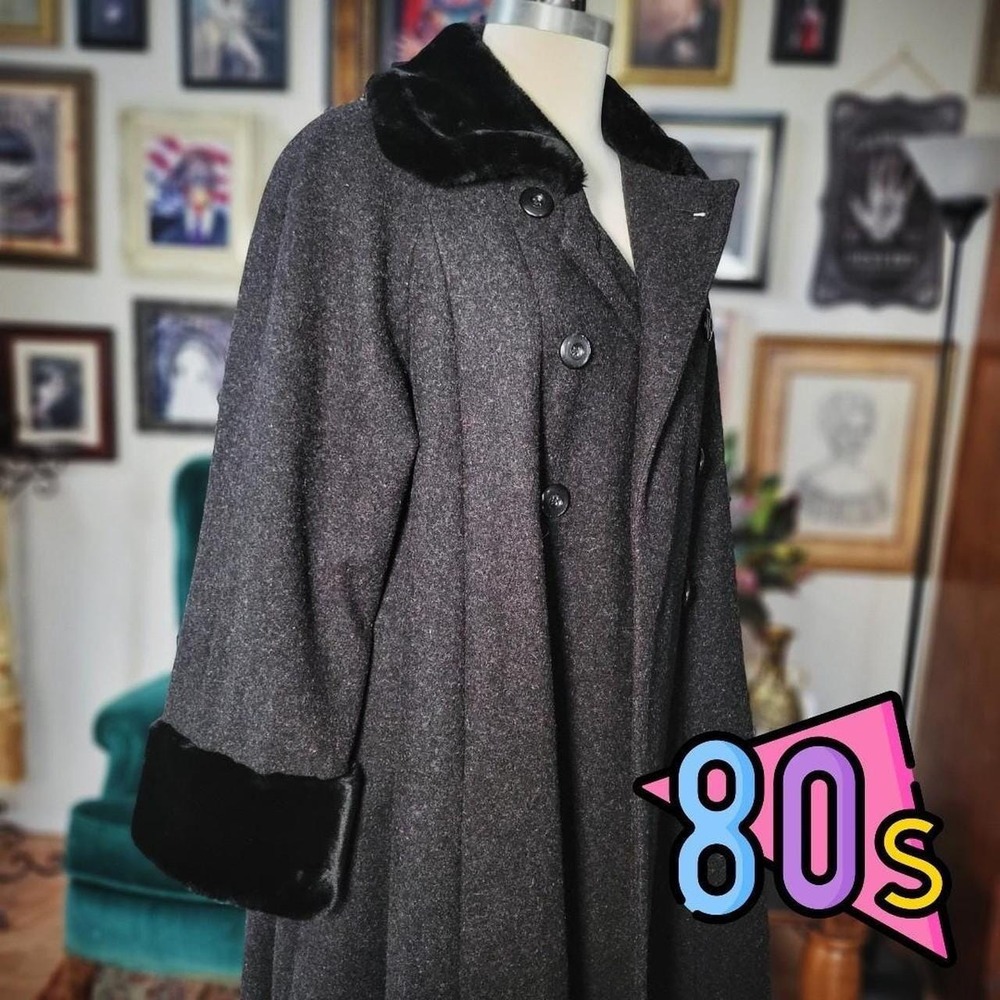 Vintage 1980s DONNYBROOK‎ Double-Breasted Flared Gray Overcoat